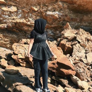 Black Denim Peplum Corset